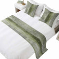 Bed Runner for King Size Bed, Sage Green Decorative Beds Runners and 2 Matching Pillow Covers Set, Retro Oil Painting Modern Abstract Art Aesthetics Beds Scarf Throw for Foot of Bedding Set for Hotel