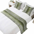 Bed Runner for King Size Bed, Sage Green Decorative Beds Runners and 2 Matching Pillow Covers Set, Retro Oil Painting Modern Abstract Art Aesthetics Beds Scarf Throw for Foot of Bedding Set for Hotel