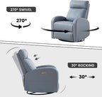 Power Swivel Rocker Recliner, Faux Leather Rocking Recliner Chair with USB Port, Swivel Glider Reclining Chair Nursery Recliners for Living Room, Blue