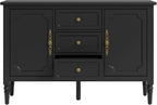 RoyalCraft Buffet Cabinet with Storage, Vintage Sideboard with 2 Doors & 3 Drawers, Coffee Bar Table with Solid Wood Legs, Mid Century Modern Painted Credenza for Kitchen, Dining Room, Black