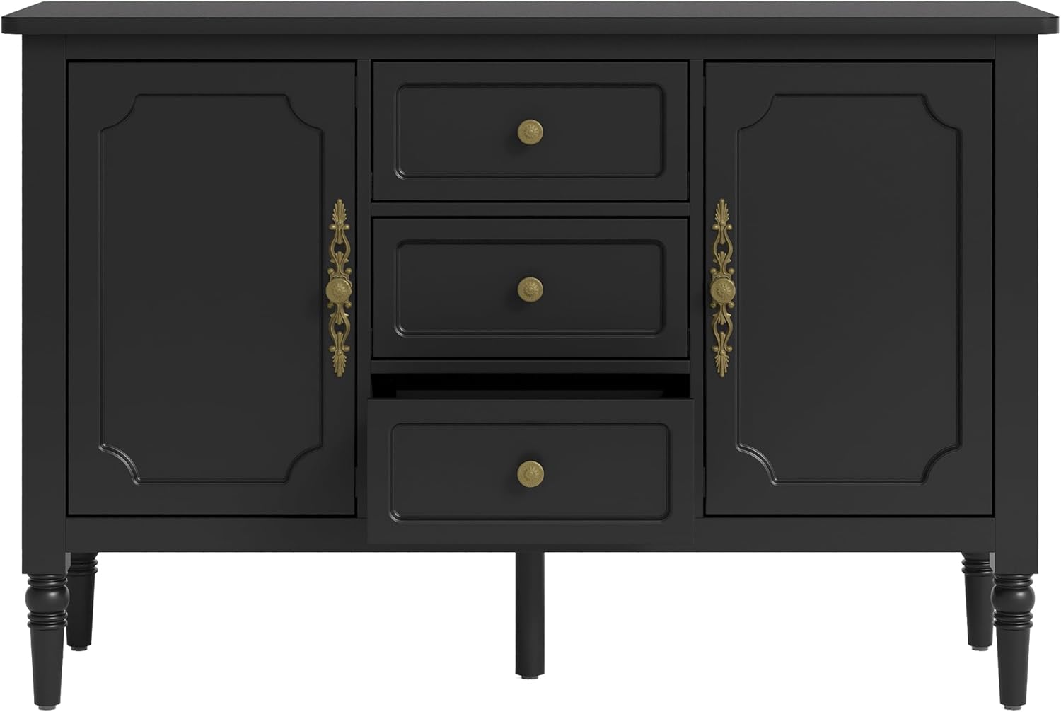RoyalCraft Buffet Cabinet with Storage, Vintage Sideboard with 2 Doors & 3 Drawers, Coffee Bar Table with Solid Wood Legs, Mid Century Modern Painted Credenza for Kitchen, Dining Room, Black