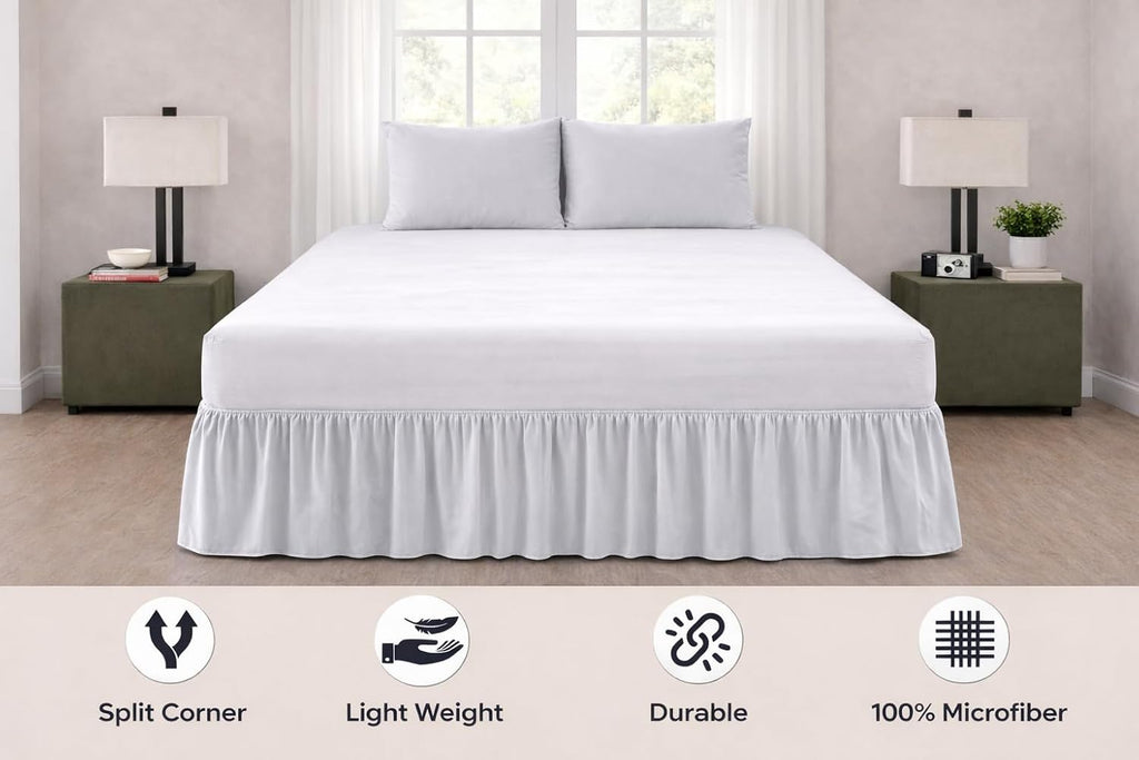 Full XL Ruffle Bed Skirt – 18 Inch Drop Dust Ruffle with Platform, Ultra Soft Microfiber, Wrinkle Fade Shrink Resistant, Easy Fit Hotel Quality Bedskirt Size (54X80) – Light Grey