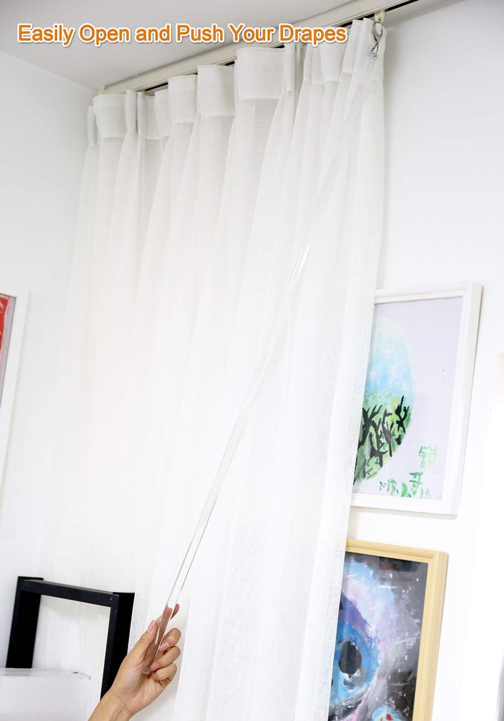 2 Pack 36 Inch Universal Drapery Pull Rod Invisible Clear Curtain Wand for Easier Opening and Back (Acrylic, 36")