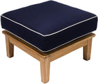 Royal Teak Collection Miami Outdoor Ottoman with Seat Cushion, Wooden Patio Ottoman Chair, Teak Wood Foot Stool, Deep Seating Cushioned Outdoor Furniture, Navy