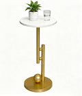 Small Marble End Table, Round Side Table, Modern Drink Table, Pedestal Accent Table for Living Room, Bedroom, Sofa Side, Nightstand for Small Spaces, Easy Assembly, White and Gold