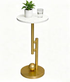 Small Marble End Table, Round Side Table, Modern Drink Table, Pedestal Accent Table for Living Room, Bedroom, Sofa Side, Nightstand for Small Spaces, Easy Assembly, White and Gold