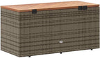 Patio Storage Box Outdoor Gray Resin Wicker Bench 43.3"x19.7"x21.3" with Acacia Wood Lid for Cushions Towels Backyard Deck Porch Weather Resistant Furniture