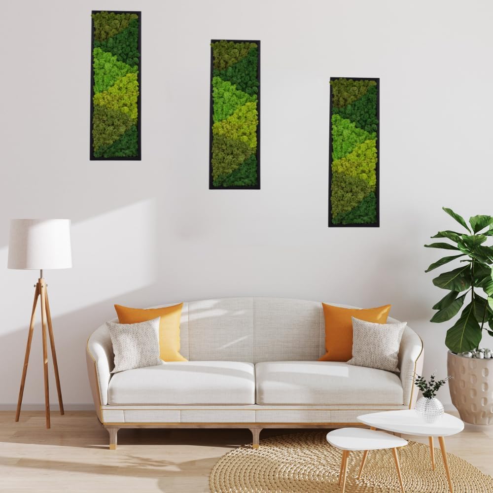 yersiz Large Moss Pattern Wall Art, Real Moss Wall Art for Living Room & Bedroom, Set of 2 Vintage Wall Panels for Interior Wall Decor, Bathroom & Home Decor, Eco-Friendly Natural Green Wall Decor