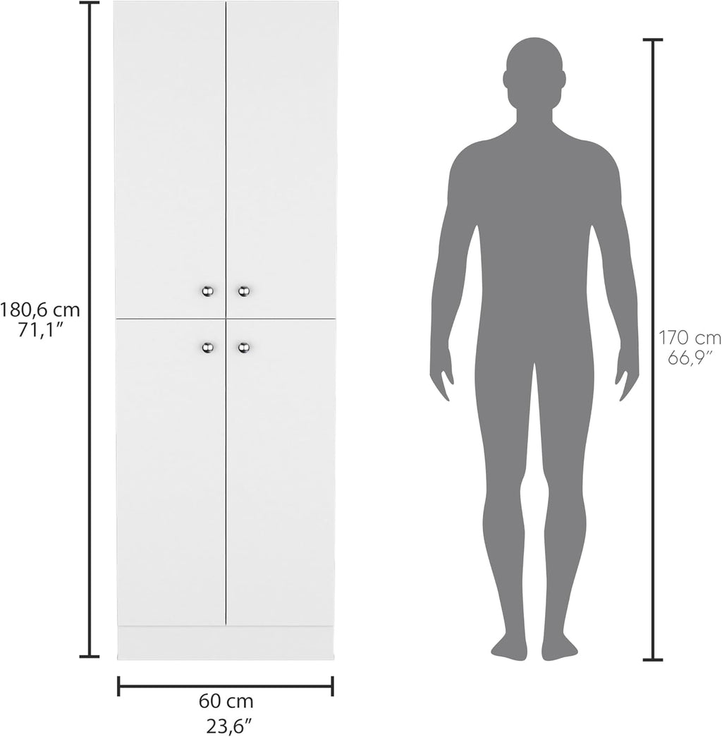23.6" D*11.8" W*71.1" H Corner Kitchen Pantry, 3 Adjustable Shelves & Fixed Shelf, 2 Double-Doors, Freestanding Storage Cabinet, Modern Minimalist, for Living Room, Dining Room, White