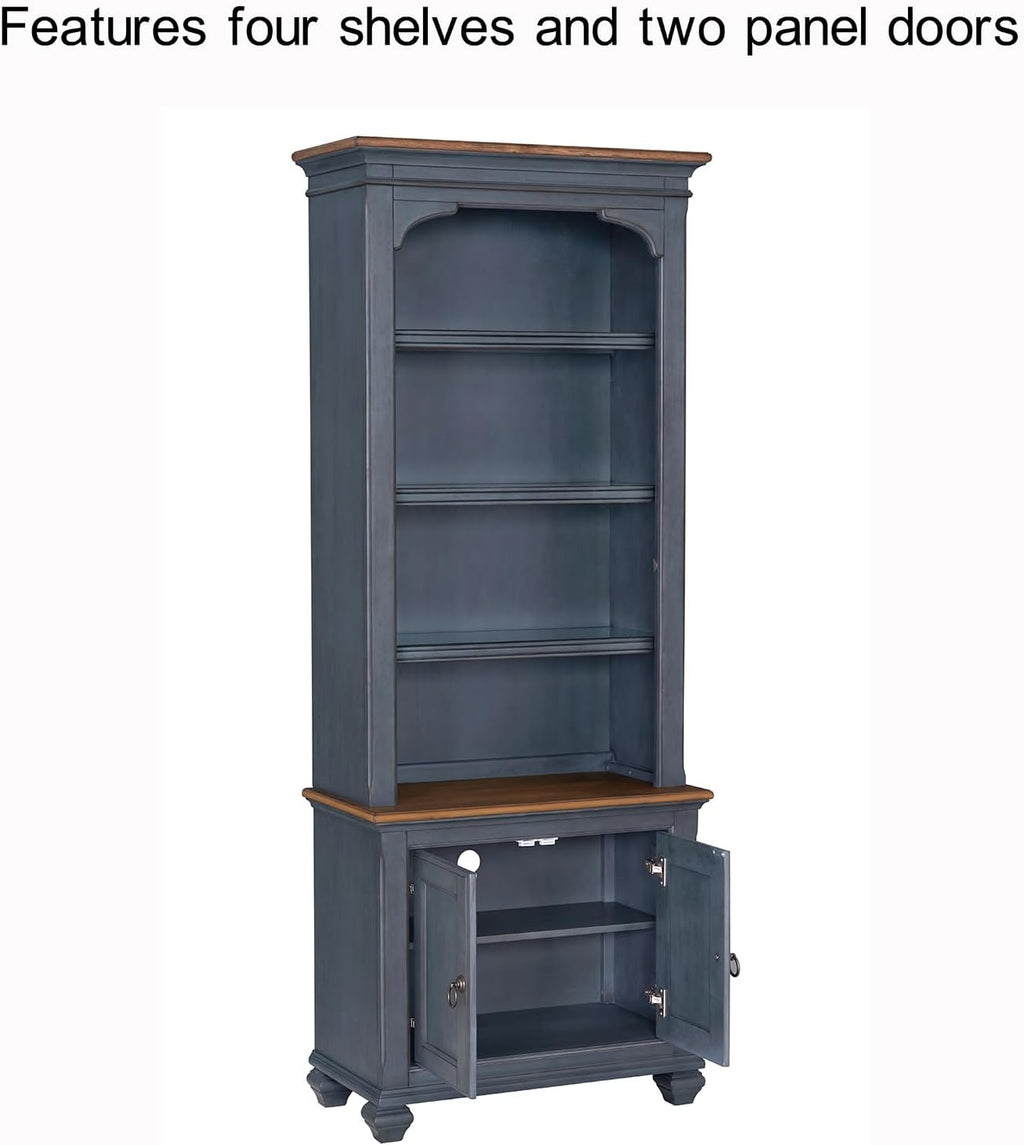 84" High Kitchen Sideboard, Wooden Storage Cabinet, No Assembly Required, with 4 Shelves and 2 Panel Doors, Corduroy Blue Finish, for Kitchen, Dining Room, Living Room, Blue