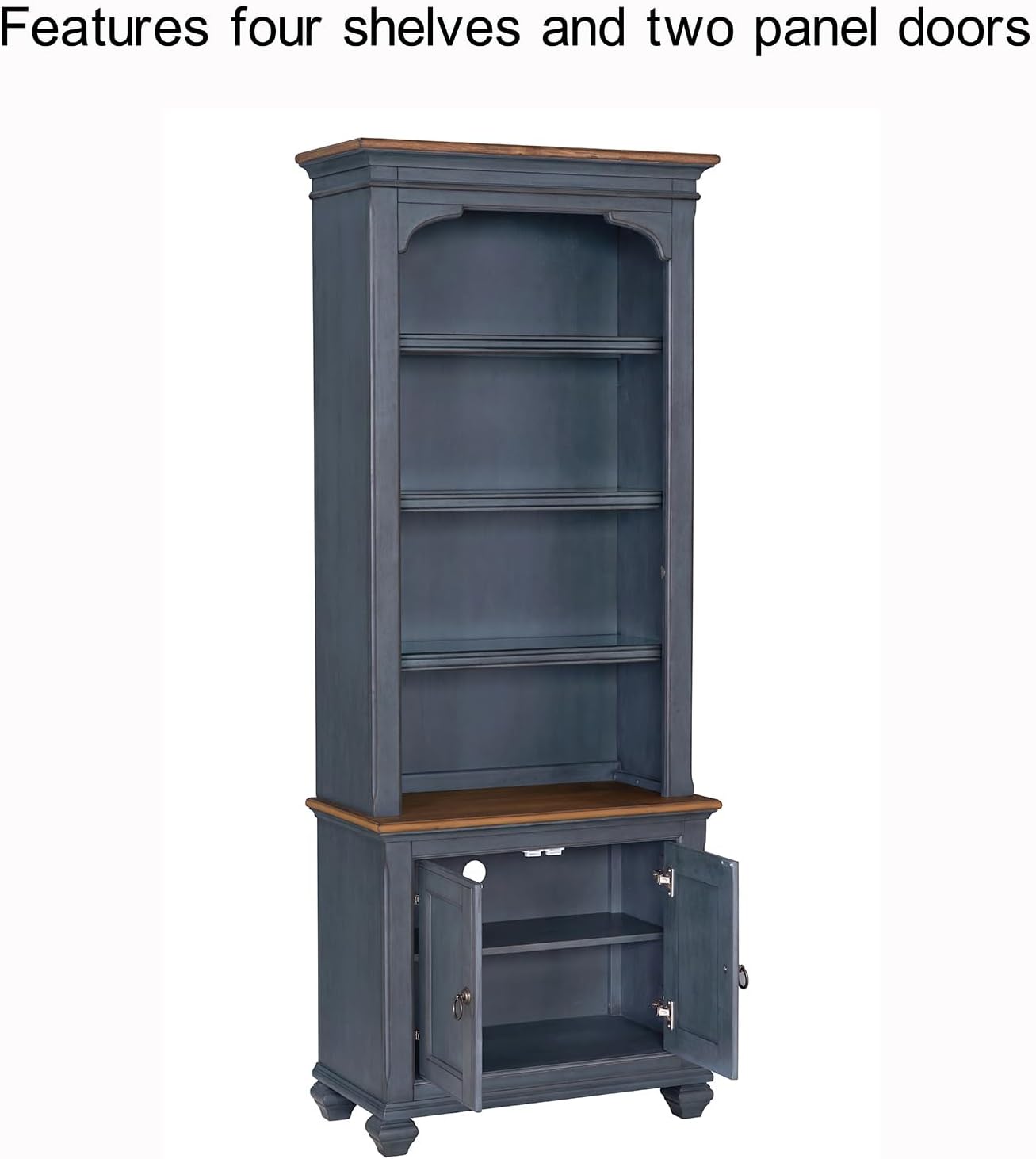 84" High Kitchen Sideboard, Wooden Storage Cabinet, No Assembly Required, with 4 Shelves and 2 Panel Doors, Corduroy Blue Finish, for Kitchen, Dining Room, Living Room, Blue