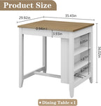 HLR Small Dining Table for 2, Farmhouse Kitchen Table with Storage Shelves, Modern Space-Saving Dinner Table, Square Compact Dining Table for Dining Room, Kitchen, Small Spaces, Apartment, White