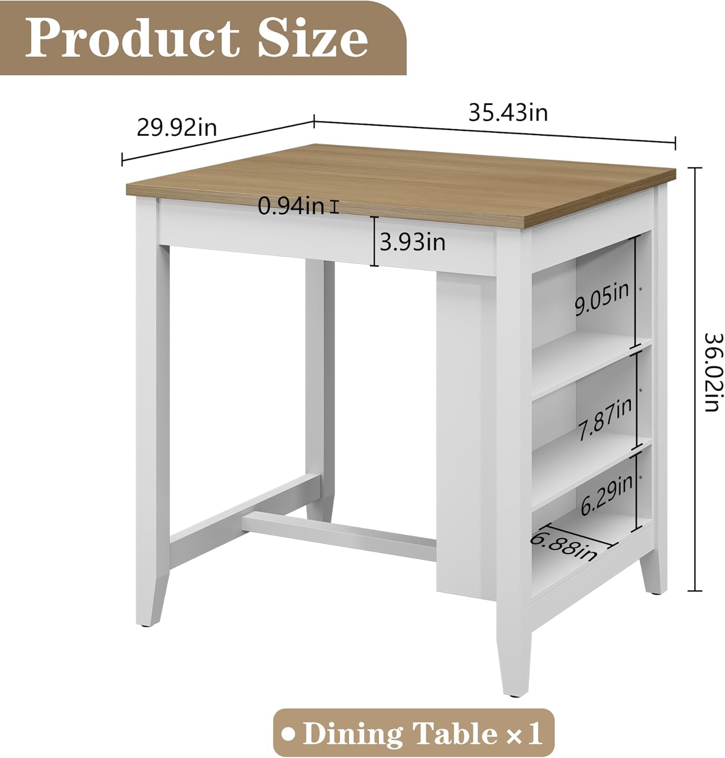 HLR Small Dining Table for 2, Farmhouse Kitchen Table with Storage Shelves, Modern Space-Saving Dinner Table, Square Compact Dining Table for Dining Room, Kitchen, Small Spaces, Apartment, White