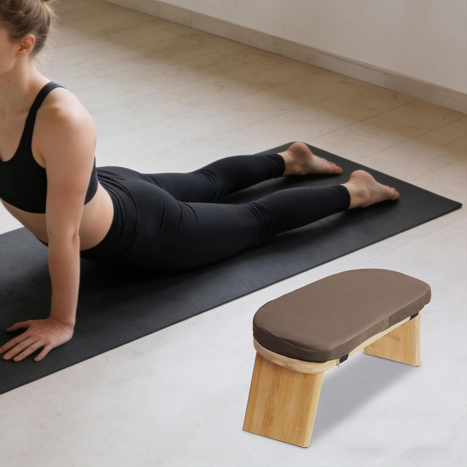 Folding Bamboo Kneeling Meditation Bench, 17.3 x 7.5 x 8.3in | Anti-Slip Feet, Capacity 396Lbs, Portable