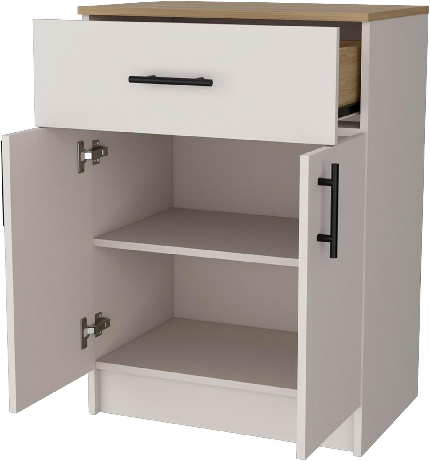 Kitchen Pantry in Melamine with 2 Doors and 1 Drawer, Ivory/Natural Oak