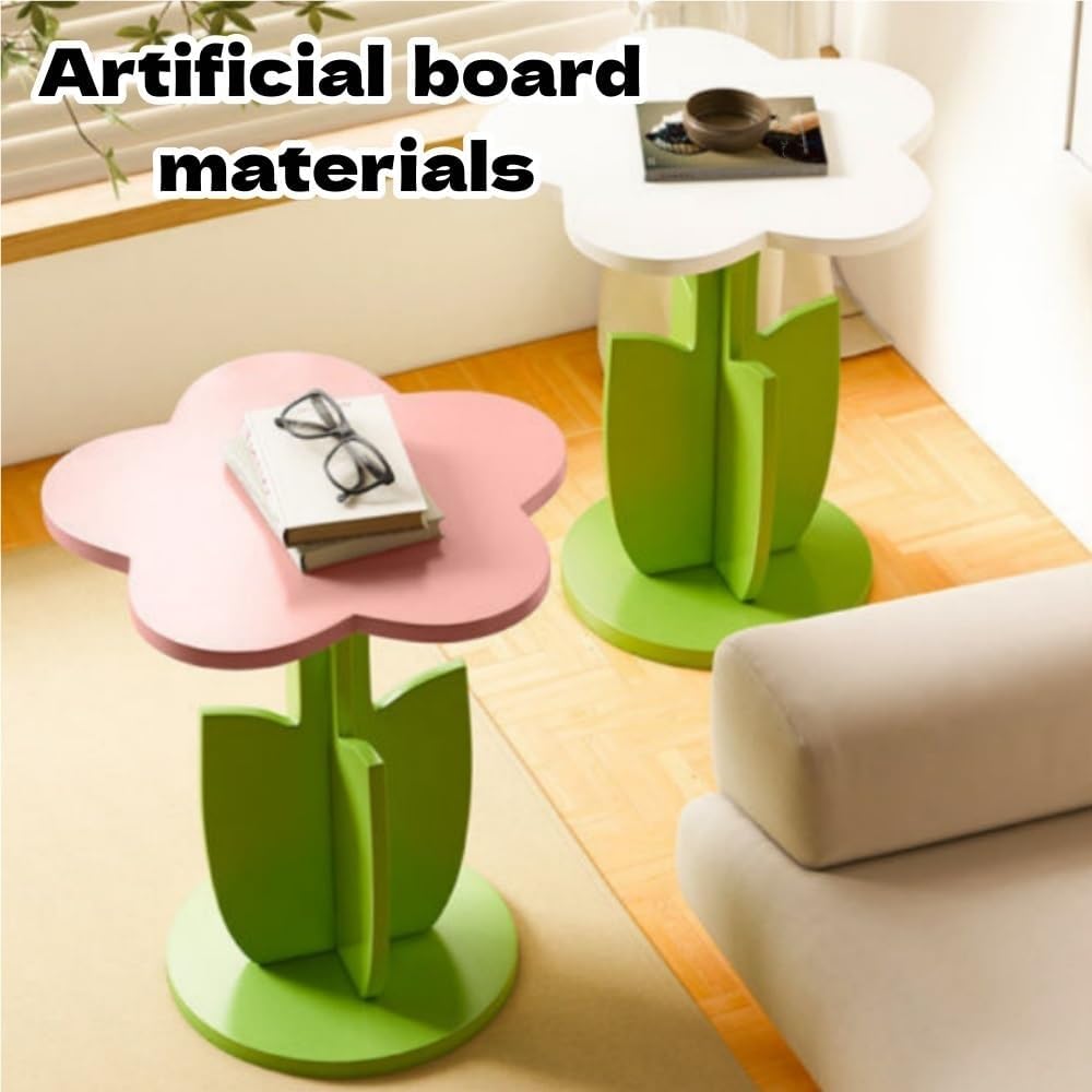 Funky Decorative Flower-Shaped Side Table, Modern Creative Couch Table with Pedestal, Multifunctional End Table for Living Room, Bedroom, Small Spaces(Pink)