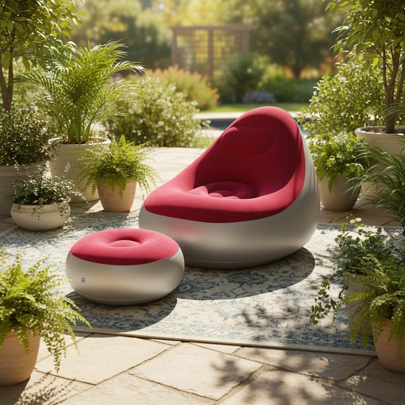 Inflatable Donut Chair, PVC Lazy Sofa, Foldable Round Seat for Bedroom and Outdoor Use (red)
