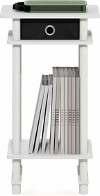 Furinno Turn-N-Tube Side Table, 3-Tier Tall Narrow Modern End Table with Storage Bin, Open Shelf Night Stand, Bedside Table, Toolless Assembly, for Living Room, Bedroom, White