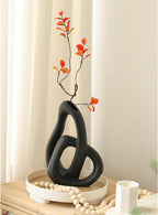STHIE Modern Black Ceramic Flower Vases for Home Decor Aesthetic | Boho Decorative Vase for Bouquet Pampas Grass, Living Room Bedroom Kitchen Maximalist Decor
