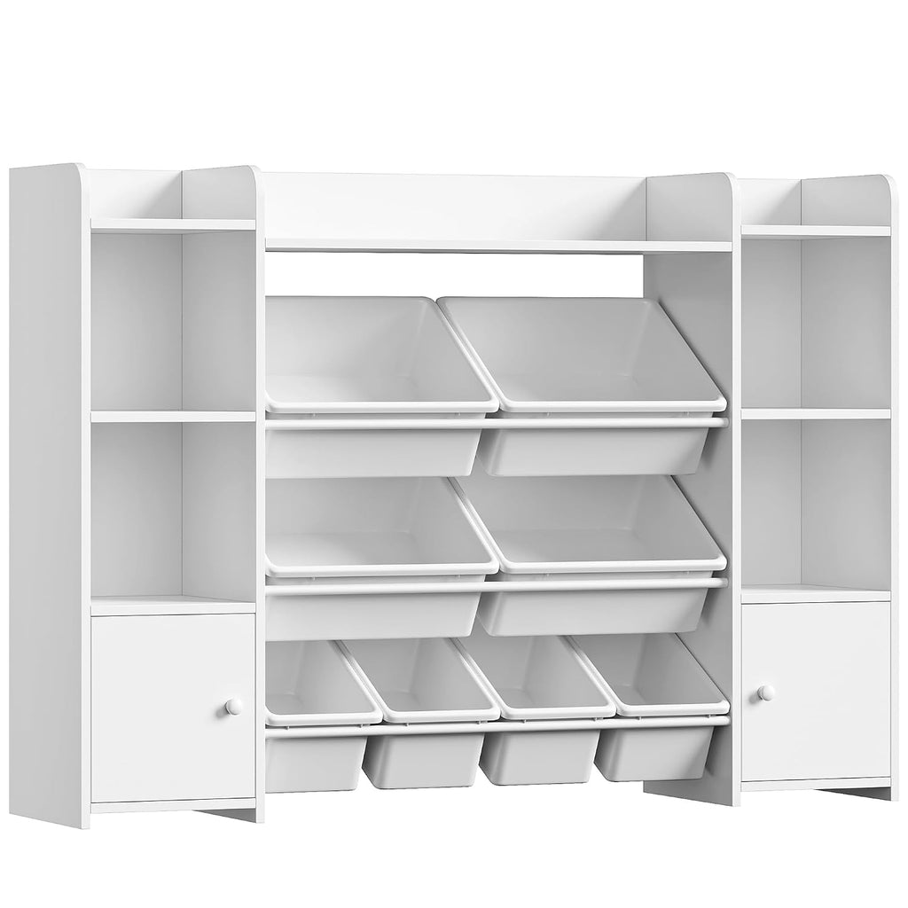 FOTOSOK Toy Storage Organizer with 8 Toy Bins, Toy Organizer Kids Bookshelf with 6 Storage Cubbies, Stuffed Animal Storage Organizer, Playroom Storage and Toy Chest, White