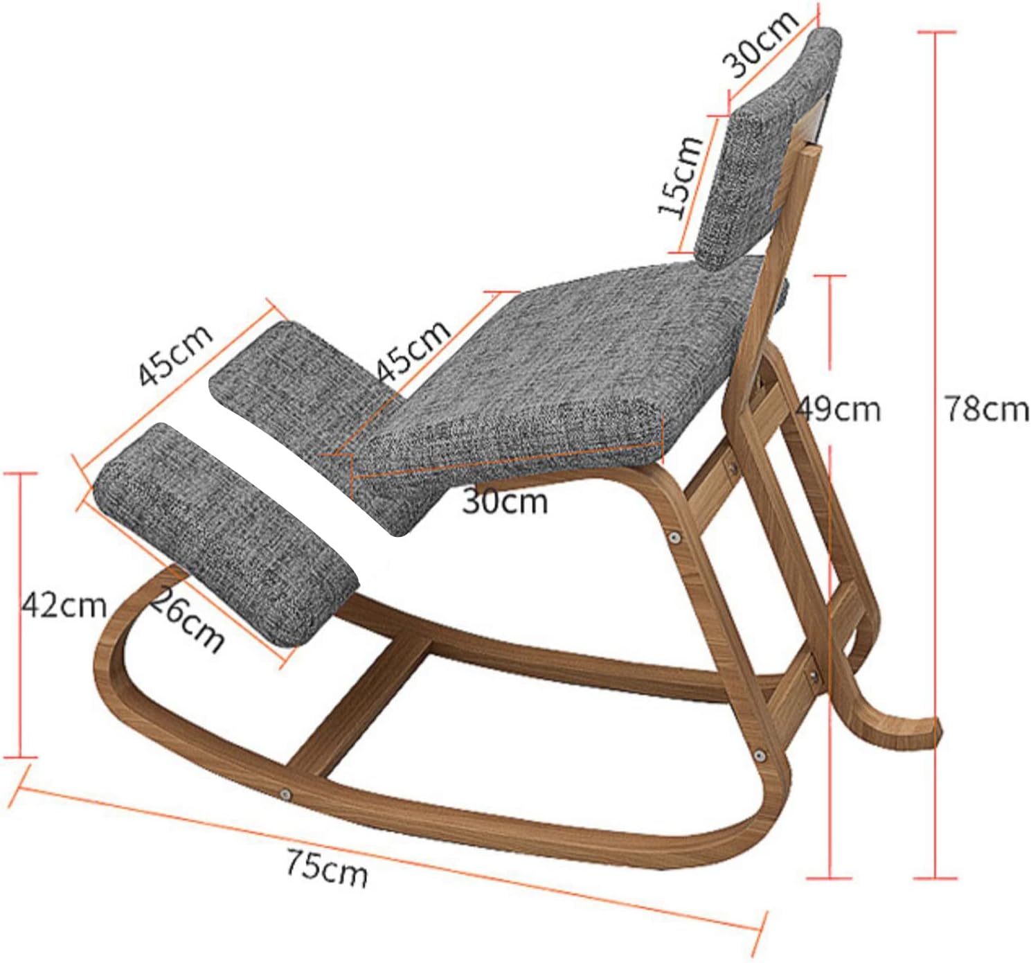 Ergonomic Kneeling Chair with Back Support - Posture Corrective Rocking Balance Stool for Office Use, Orthopedic Design to Relieve Fatigue and Improve Comfort (Grey)