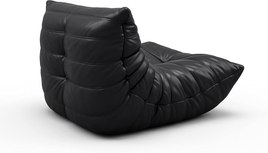 High-end Uncompressed Togo Bean Bag Chair for Adults, Memory Foam Floor Sofa Couch with Soft Fabric, Comfy Fireside Lounge Chair for Living Room, Bedroom, Apartment Microfiber Leather Black