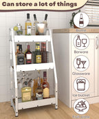3-Tier Liquor Stand for Home Bar, Trapezoid Freestanding Whisky Bottle Holder with Fences, Stepped Versatile Liquor Bottle Display Shelf, Corner Floor Bar Stand for Liquor Storage, White