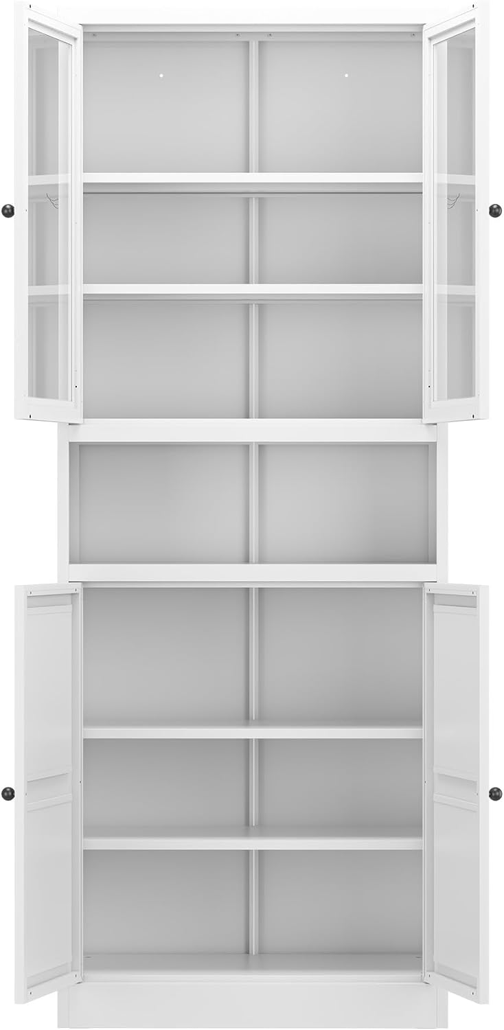 LUMISOL 72" Tall Metal Kitchen Pantry with Adjustable Shelves, Kitchen Storage Cabinet with Doors, Heavy Duty Pantry Organizer with Stainless Steel Frame, for Dining Room Office Living Room, White
