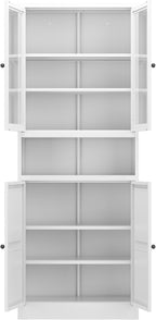 LUMISOL 72" Tall Metal Kitchen Pantry with Adjustable Shelves, Kitchen Storage Cabinet with Doors, Heavy Duty Pantry Organizer with Stainless Steel Frame, for Dining Room Office Living Room, White