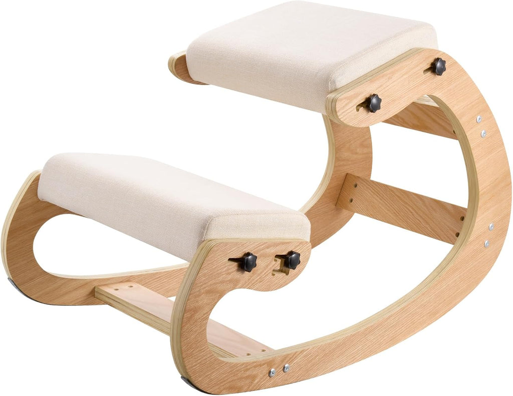 VEVOR Ergonomic Kneeling Chair, Wooden Posture Knee Chair with Adjustable Thick Foam Cushions & Solid Wood Frame, Adjustable Height, Relief for Neck or Back Pain for Home, Office or Meditation, Beige