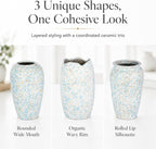 BEAHOT Ceramic Vases Set of 3 – 6.7-inch Handmade Blue & White Pottery Trio with Speckled Glaze – Decorative Flower Vases Home Decor for Table Mantel Entryway Shelf Living Room Kitchen Bathroom