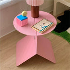 Modern Pink Side Table, Round Stylish End Table, Magazine Rack for Living Room, Multifunctional Accent Table for Bedroom, Metal Couch Table