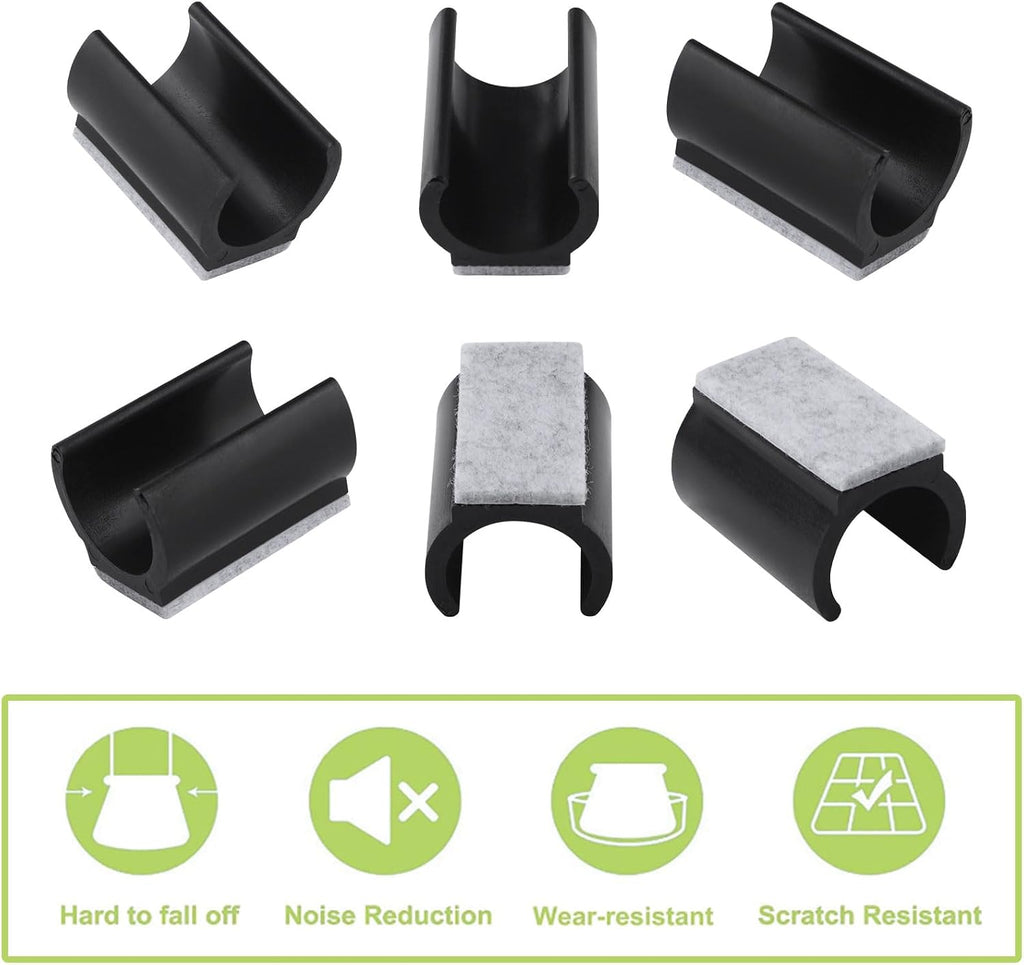 90Pcs Chair Pads 25mm Plastic Chair Leg Floor Protectors with Felt Pads U Shaped Furniture Feet Protectors Non-Slip Rectangle Tubular Legs Caps (Black)