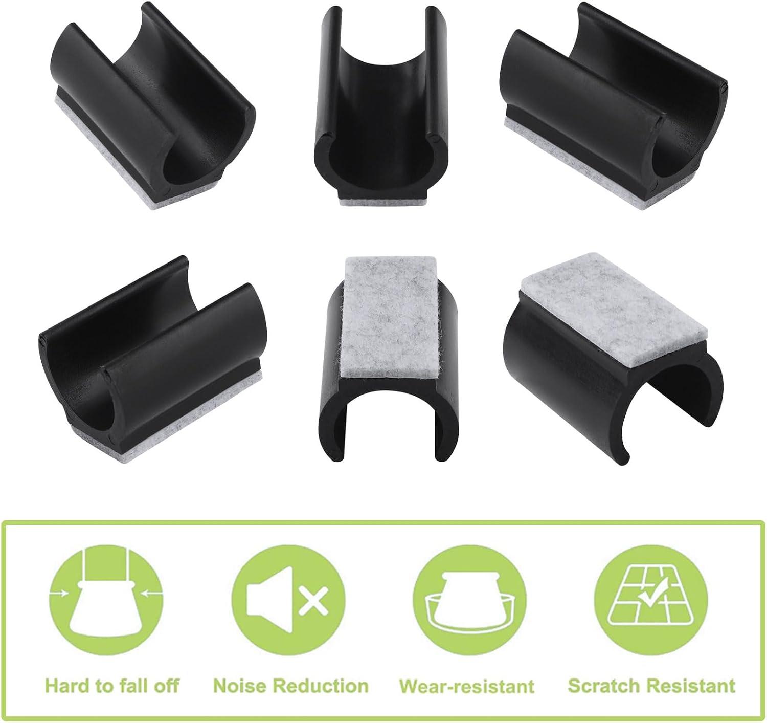 90Pcs Chair Pads 25mm Plastic Chair Leg Floor Protectors with Felt Pads U Shaped Furniture Feet Protectors Non-Slip Rectangle Tubular Legs Caps (Black)