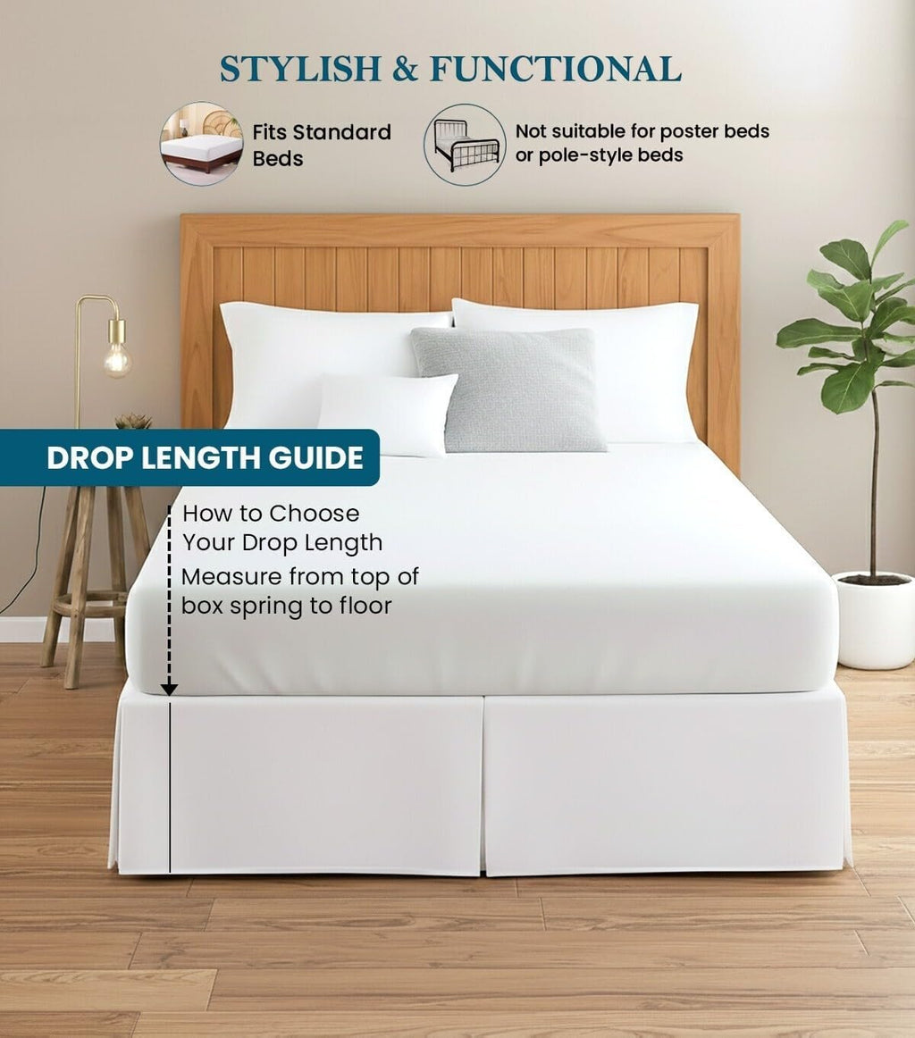 King Size Split Corner Bed Skirt with 10" Inch Drop, 100% Natural Cotton Wrinkle and Fade Resistant, (White, Stripe)