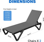 Outdoor Lounge Chairs Set of 2, Aluminum Pool Lounge Chairs with 5 Adjustable Backrest and Side Table, Full Flat Patio Lounge Chair for Sunbathing & Tanning, Poolside, Patio, Beach -Dark Grey