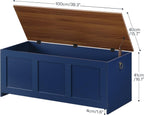 HOOBRO Storage Bench, 39.3" Retro Wooden Storage Chest, Wooden Storage Trunk, Toy Chest with Lift Top, Multifunctional Entryway Organizer, for Entryway, Living Room, Blue and Walnut UH141CW01G1