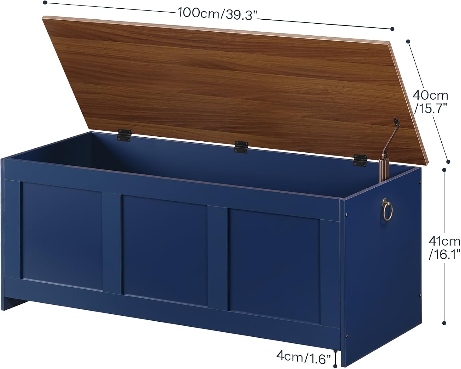 HOOBRO Storage Bench, 39.3" Retro Wooden Storage Chest, Wooden Storage Trunk, Toy Chest with Lift Top, Multifunctional Entryway Organizer, for Entryway, Living Room, Blue and Walnut UH141CW01G1