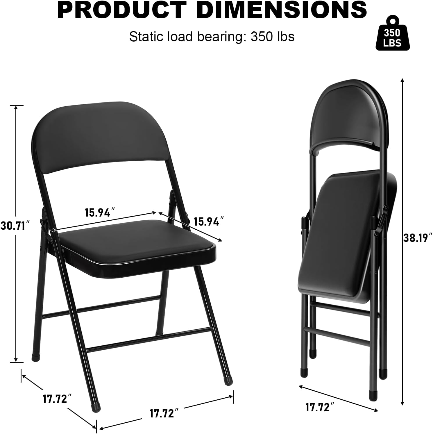 6 Pack Black Folding Chairs with Padded Cushion for Outside, Portable Stackable Commercial Metal Foldable Chairs with Steel Frame for Party Home Events Office Wedding