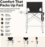 YUNWANG Tall Folding Directors Chair - High Foldable Bar Stool with Side Table Cup Holder and Storage Pocket - Seat Height Artist Chair for Makeup Artist Face Painting