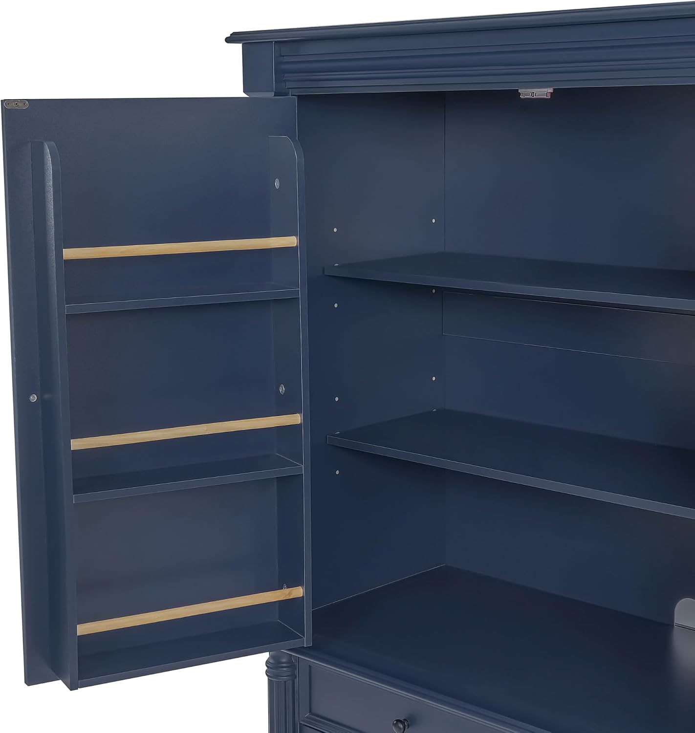 Freestanding 77.3" Tall Storage Cabinet, Wooden Pantry，Blue | Retro Large Kitchen Pantry, 2 Adjustable Shelves, 5 Drawers, 6 Door Shelves