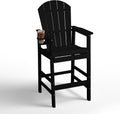 Tall Adirondack Bar Chair with Cup Holder, HDPE Outdoor Bar Height Chair with Armrests, All-Weather Poly Patio High Chair with Footrest for Balcony, Deck, Poolside, Backyard & Porch, Black