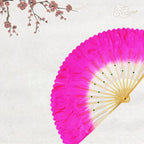 1 Pair Women Short Faux Silk Belly Dance Fan Veils, Dancing Folding Fans for Dance Performance Gradient Color (red)