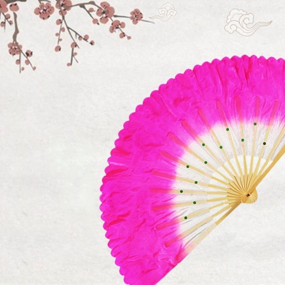 1 Pair Women Short Faux Silk Belly Dance Fan Veils, Dancing Folding Fans for Dance Performance Gradient Color (red)