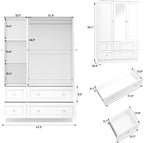 VOWNER Wardrobe Closet with 3 Doors Bedroom Armoire with Mirror & 4 Drawers | Large Capacity Storage Closet with LED Light and Hanging Rod for Bedroom, White 47" L