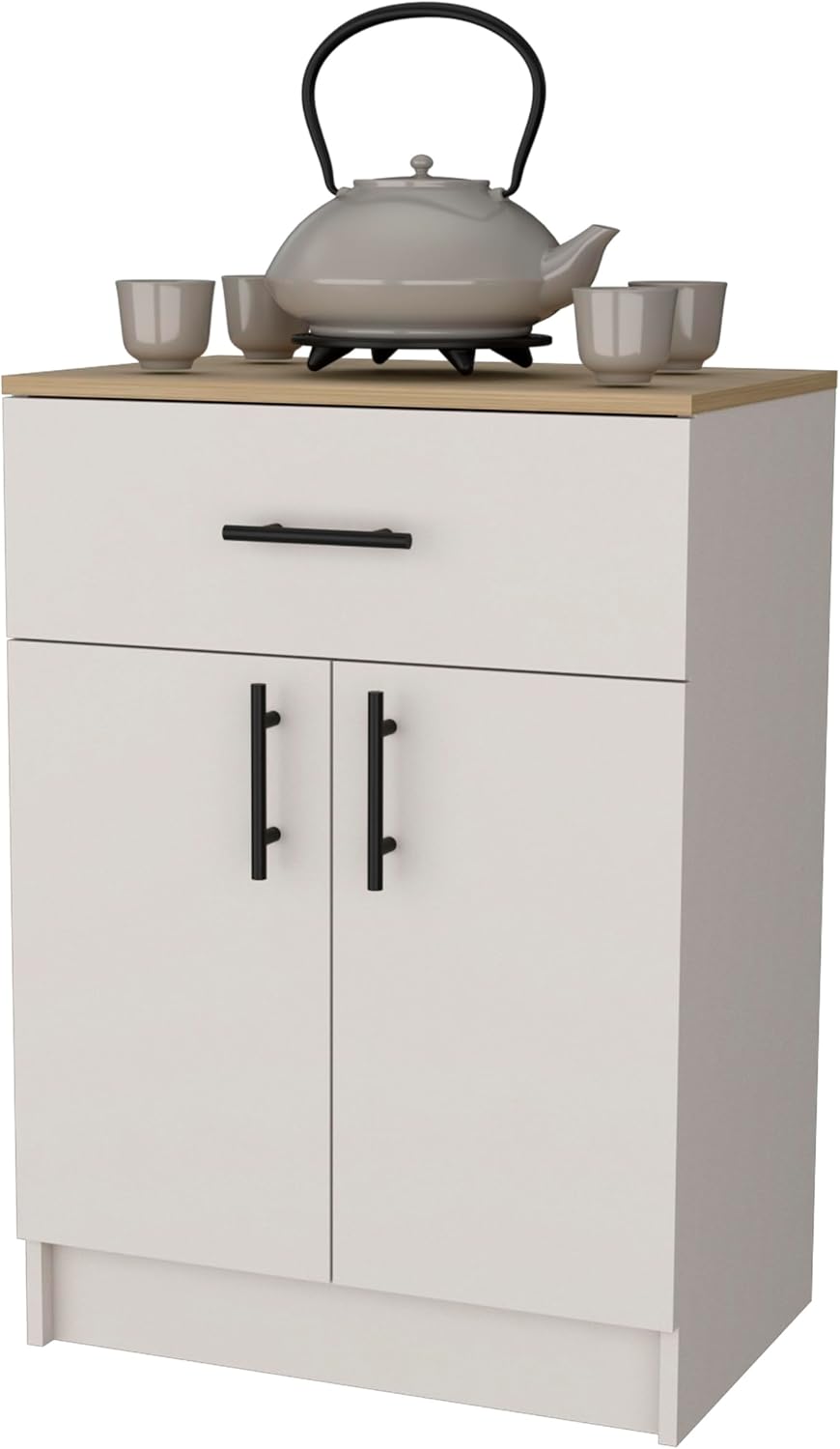 Kitchen Pantry Cabinet with 2 Doors 1 Drawer: Compact Storage for Small Spaces & Commercial Kitchens - Melamine Particleboard Construction for Food Service Areas & Micro Business Use