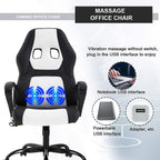 Office Chair Gaming Chair Desk Chair Ergonomic High Back Massage Computer Chair with Lumbar Support & Comfort Armrest PU Leather Rolling Task Racing PC Swivel Executive Chair for Men Women, White