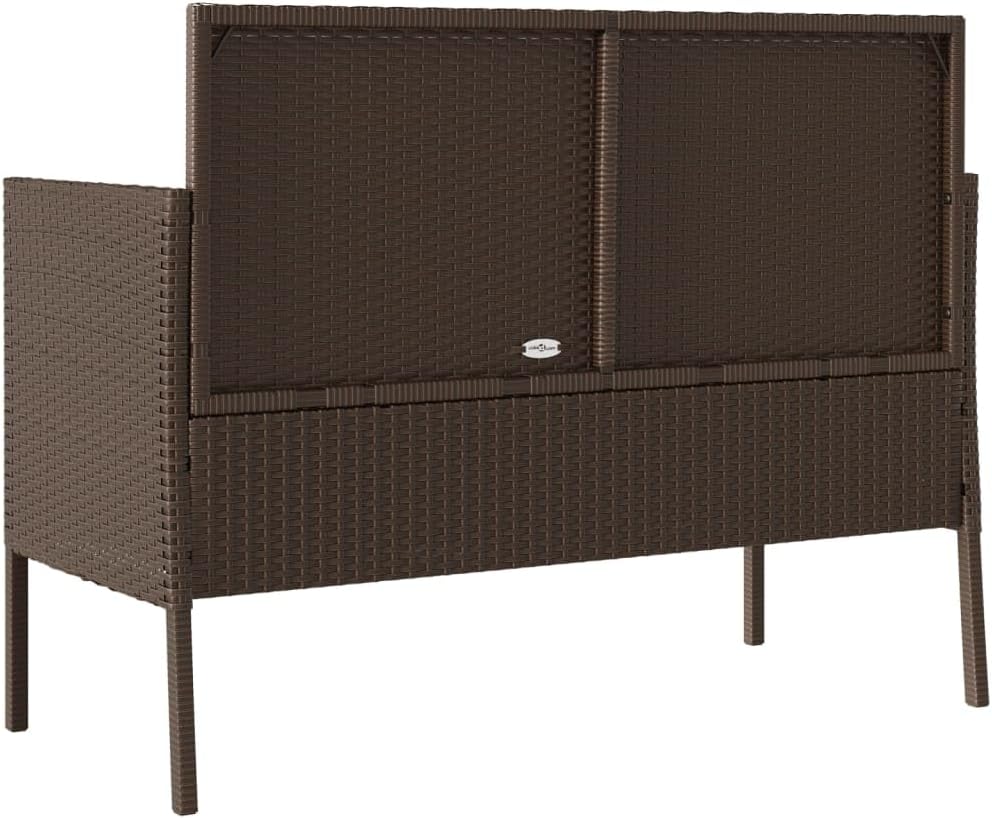 Patio Bench with Cushions, Brown Poly Rattan Outdoor Storage Bench with Waterproof Bag and Thick Cushion