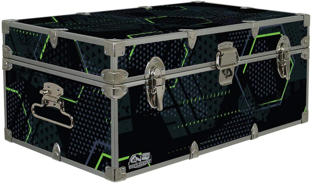 C&N Footlockers Designer Storage Trunks - Hi-Tech Themes - 32 x 18 x 13.5 Inches - Durable and Built to Last - Lockable (Glowing Hexagons)
