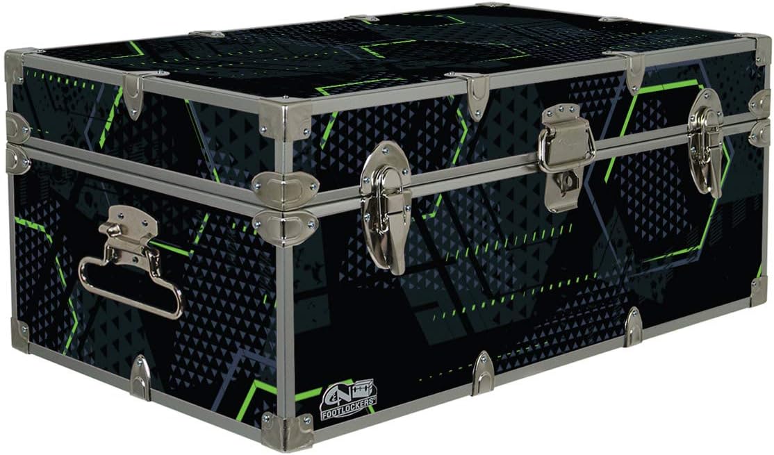 C&N Footlockers Designer Storage Trunks - Hi-Tech Themes - 32 x 18 x 13.5 Inches - Durable and Built to Last - Lockable (Glowing Hexagons)